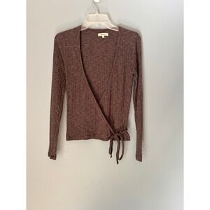 Madewell Ribbed Wrap Top Mahogany Brown Long Sleeve Side Tie Ballet Shirt S